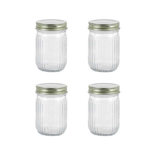 48PK Lemon & Lime Roma Ribbed Conserve Glass Jar with Air-Tight Screw Lid 300ml