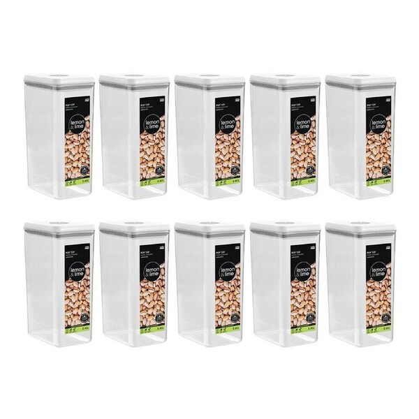 12PK Lemon & Lime Pop-Up Lid Pantry Storage Container Rectangle 2.45L 24.5cm