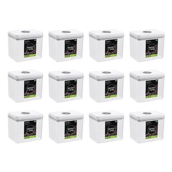 12PK Lemon & Lime Pop-Up Lid Pantry Storage Container Rectangle 1L 14x10x12.5cm