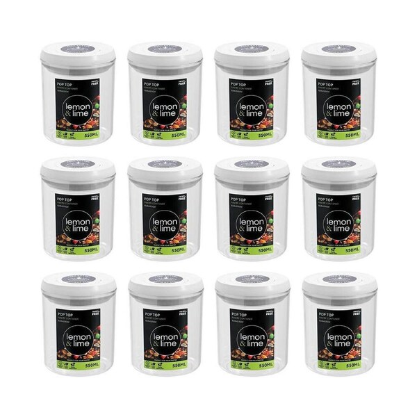 12PK Lemon & Lime Pop-Up Lid Pantry Storage Container Round 550ml 10x10x12.5cm