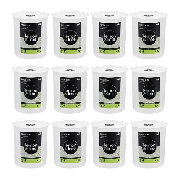 12PK Lemon & Lime Press Seal Airtight Food Storer Container 3.2L 17x17x19cm