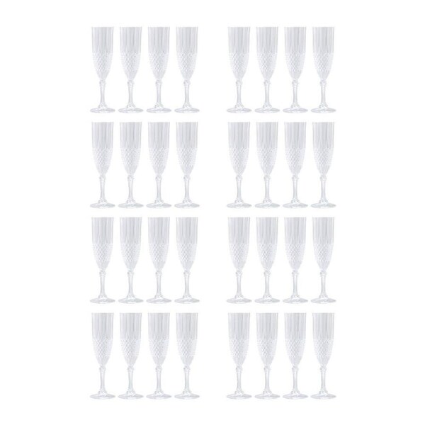 32pc Lemon & Lime Crystal Deco Plastic Reusable Durable Champagne Flute 230ml