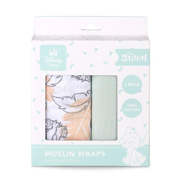 2pc Disney Stitch Baby/Kids Cotton Muslin Wrap 100x100cm Swaddle Blanket