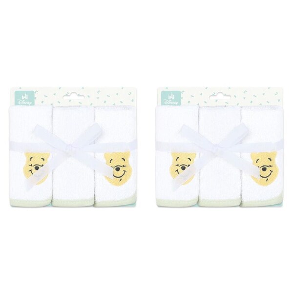 6pc Disney Pooh Baby/Kids Cotton Bath Washers/Washcloth 25x25cm Washable