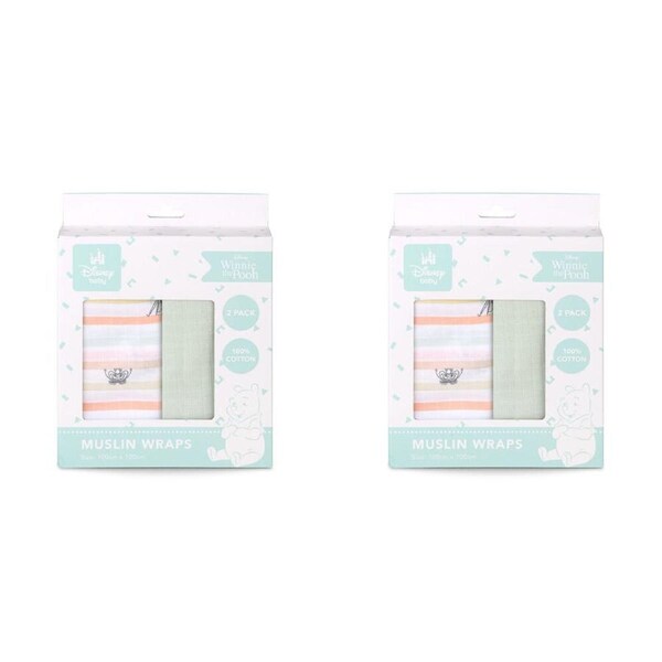 4pc Disney Pooh Baby/Kids Soft Cotton Muslin Wrap 100x100cm Swaddle Blanket