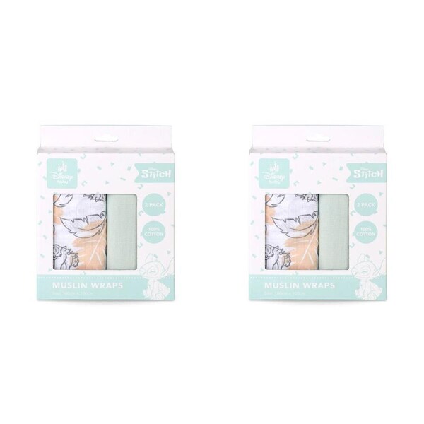 4pc Disney Stitch Baby/Kids Cotton Muslin Wrap 100x100cm Swaddle Blanket