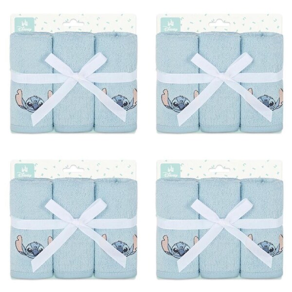 12pc Disney Stitch Baby/Kids Cotton Bath Washers/Washcloth 25x25cm Washable