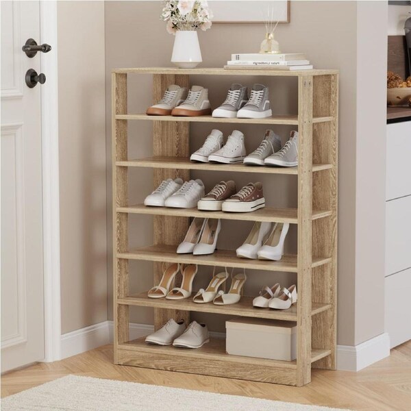 Oikiture Shoe Rack 7 Tiers Shelf Storage Cabinet Organiser 42 Pairs Natural