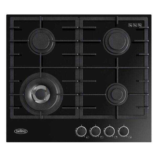 Belling 60cm 4 Burner Gas-Thru-Glass Black Cooktop