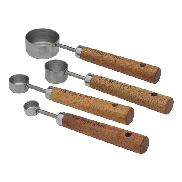 4pc Ecology Provisions Stainless Steel Measuring Spoons Set Wooden Handle