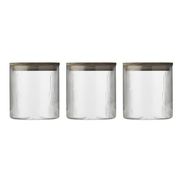 3pc Ecology Infuse Round 650ml Glass Kitchen Canisters w/ Acacia Lid 10x10cm