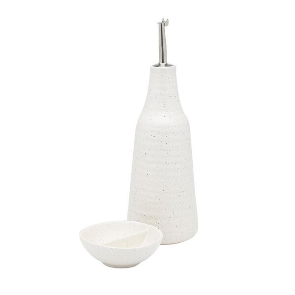 Ecology Ottawa Stoneware Oil Bottle & Salt Dish Dispenser/Pourer 450ml Calico