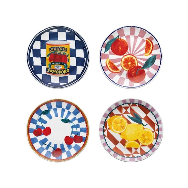4pc Porto Valentina Porcelain Side Plates Food Serving Dish 20cm Assorted