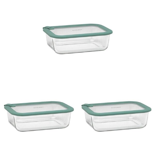 3PK Ecology Store Rectangle Clear Glass Food Storage Container 1520ml Eucalyptus