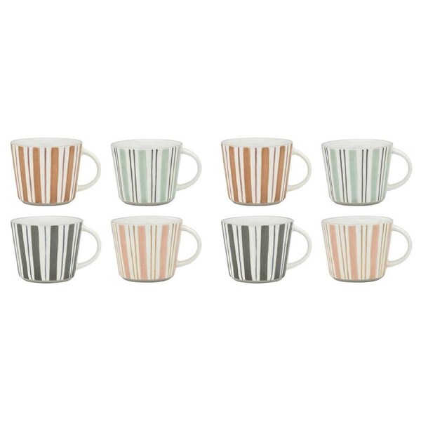 8pc Ecology 260ml Two Stripe Pottery Chalk Coffee/Tea Mugs 9.5x12cm Drinkware