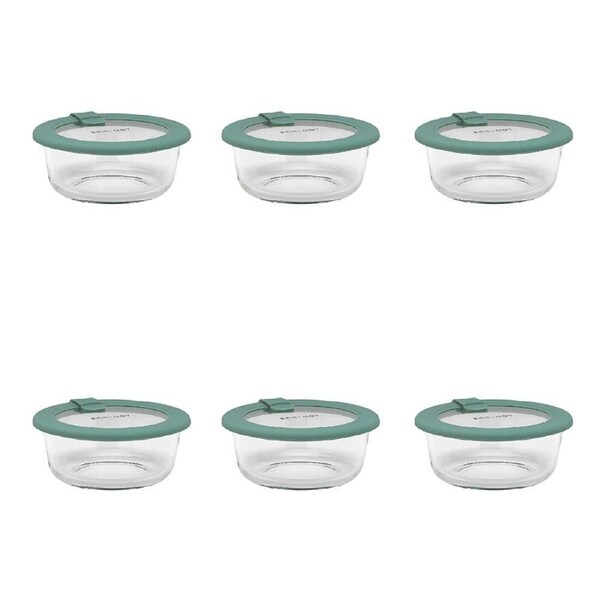 6PK Ecology Store Round Clear Glass Food Storage Container 400ml Eucalyptus