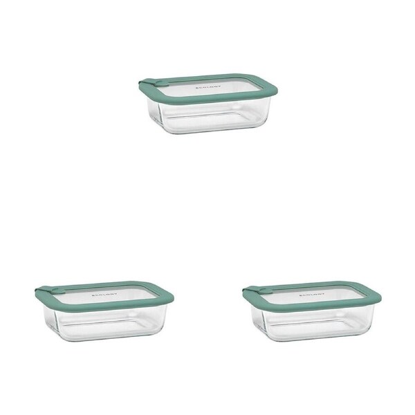 3PK Ecology Store Rectangle Clear Glass Food Storage Container 640ml Eucalyptus