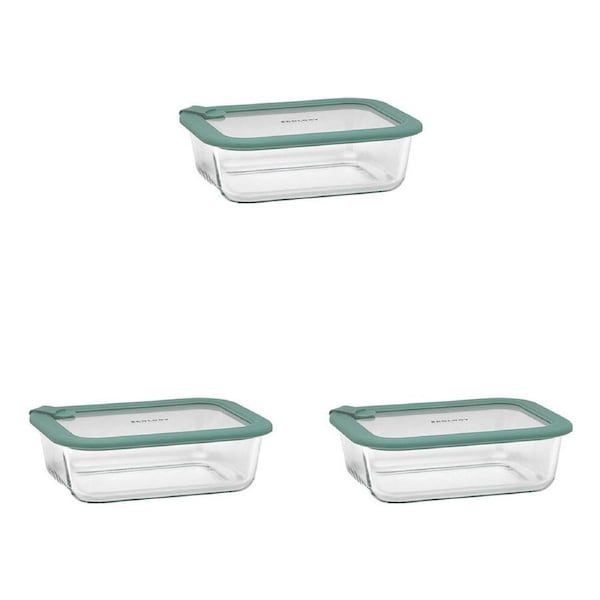 3PK Ecology Store Rectangle Clear Glass Food Storage Container 1050ml Eucalyptus