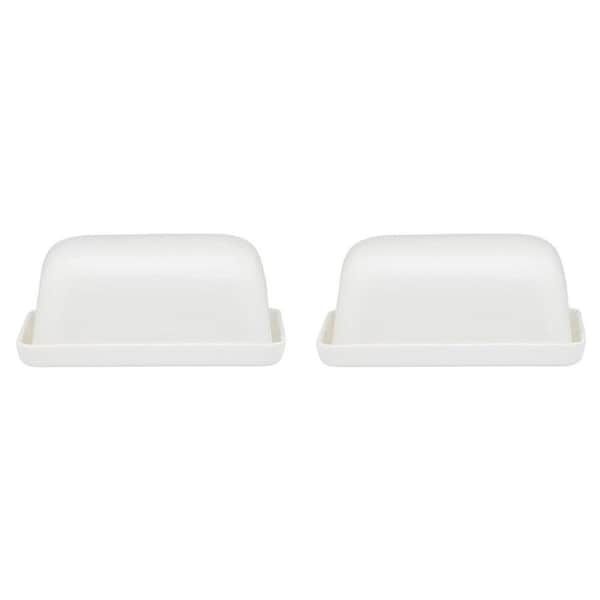 2PK Ecology Fine Bone China Canvas Kitchen Butter Storage Dish w/ Tray - White