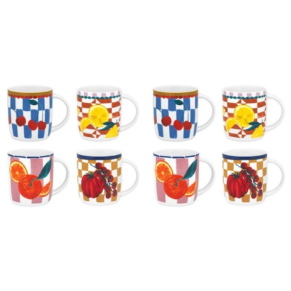 8pc Porto Valentina Porcelain Mugs Drinking Tea/Coffee Cup 300ml Assorted