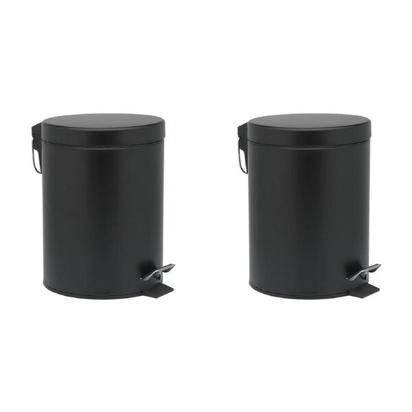 2PK Porto Utility 5L Soft Closing Tin Pedal Trash Bin Home Rubbish Container BLK