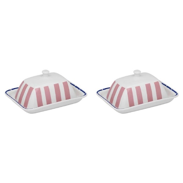 2PK Porto Valentina Porcelain Butter Dish Food Storage Container w/ Lid 15x10cm