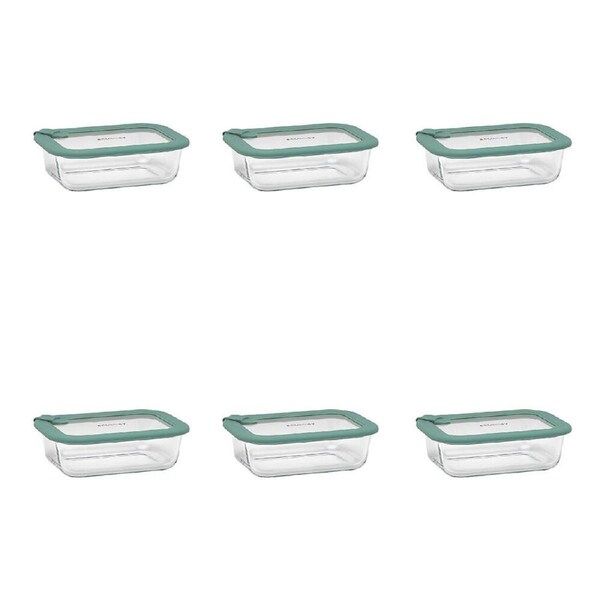 6PK Ecology Store Rectangle Clear Glass Food Storage Container 640ml Eucalyptus