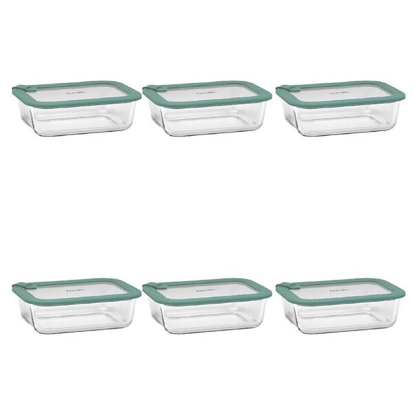 6PK Ecology Store Rectangle Clear Glass Food Storage Container 1050ml Eucalyptus