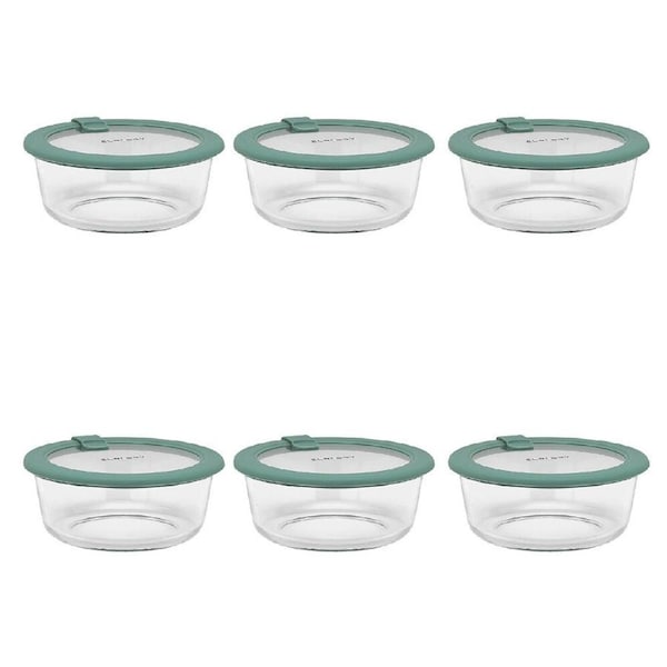 6PK Ecology Store Round Clear Glass Food Storage Container 650ml Eucalyptus