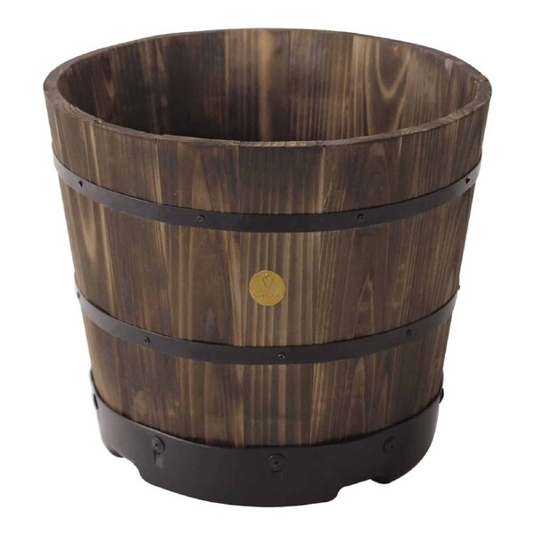 VegTrug Wooden Barrel Small 37cm with Plastic Base - Burnt Oak (3 Pack)