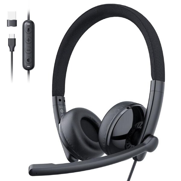 eMeet GeniusCall HS50 USB-C Lightweight On-Ear Headset with Boom Microphone