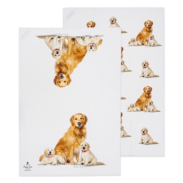 2pc Ashdene Puppy Love Golden Retriever Kitchen Tea Towel Cloth 50x70cm White