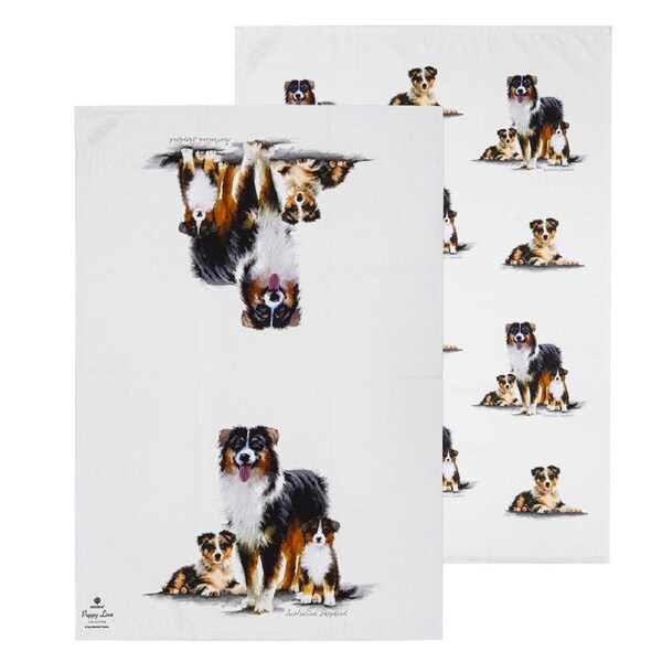 2pc Ashdene Puppy Love Australian Shepherd Kitchen Tea Towel 50x70cm White