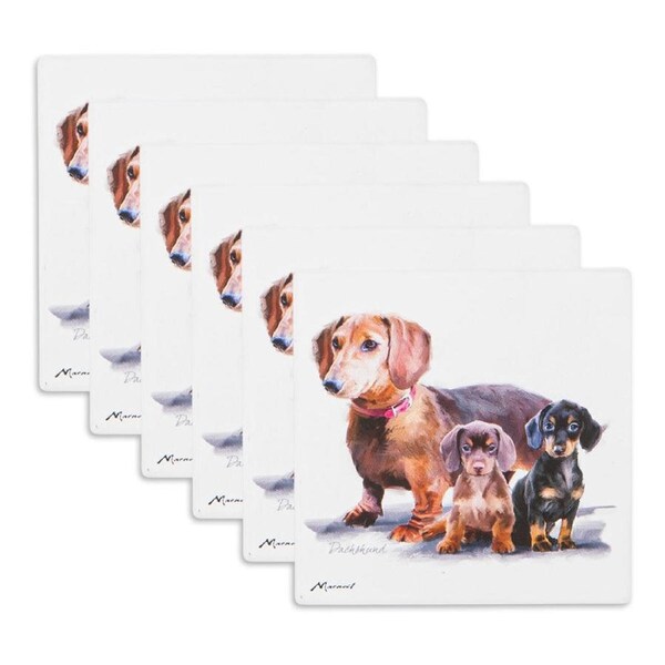 6PK Ashdene Puppy Love Dachshund Ceramic Coaster Square 10x10cm Drink Pad/Mat