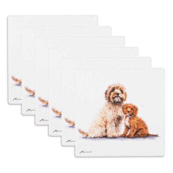 6PK Ashdene Puppy Love Cavoodle Ceramic Coaster Square 10x10cm Drink Pad/Mat