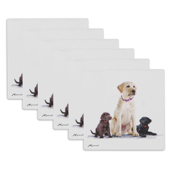 6PK Ashdene Puppy Love Labrador Ceramic Coaster Square 10x10cm Drink Pad/Mat