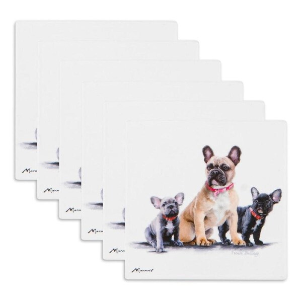 6PK Ashdene Puppy Love French Bulldog Ceramic Coaster Square 10x10cm Drink Pad