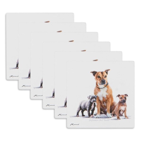 6PK Ashdene Puppy Love Staffy Terrier Ceramic Coaster Square 10x10cm Drink Pad