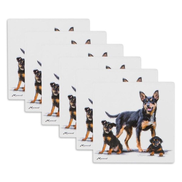 6PK Ashdene Puppy Love Kelpie Ceramic Coaster Pad Square 10x10cm Table Protector