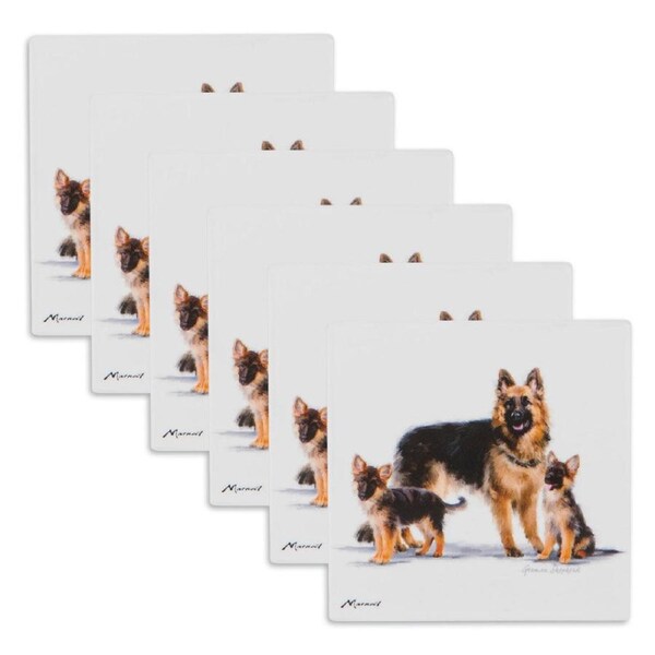 6PK Ashdene Puppy Love German Shepherd Ceramic Coaster Square 10x10cm Drink Pad