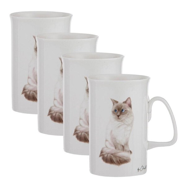 4PK Ashdene Purrrfect Moments Ragdoll Can 350ml Coffee Mug New Bone China White