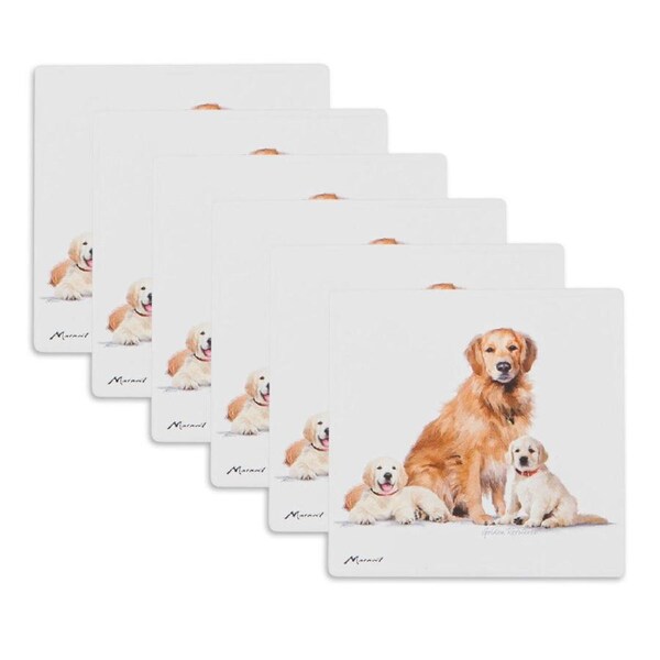 6PK Ashdene Puppy Love Golden Retriever Ceramic Coaster Square 10x10cm Drink Pad