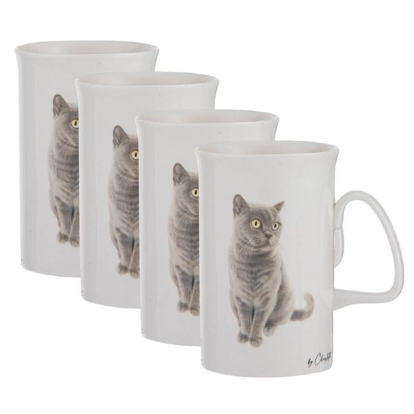 4PK Ashdene Purrrfect Moments British Short Hair Can 350ml Mug Bone China White