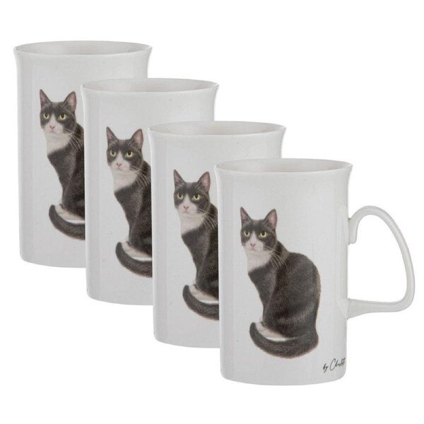 4PK Ashdene Purrrfect Moments B&W Tuxedo Cat Can Mug 350ml New Bone China White