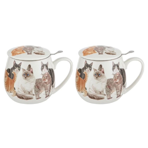 2PK 3pc Ashdene Purrrfect Moments 370ml Mug Cup New Bone China w/ Tea Infuser