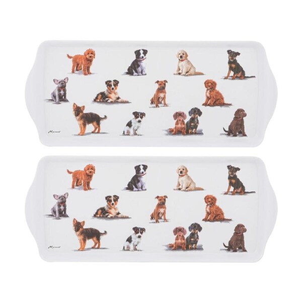 2PK Ashdene Puppy Love Puppies Serving Sandwich Tray Rectangle 38x16.5cm White