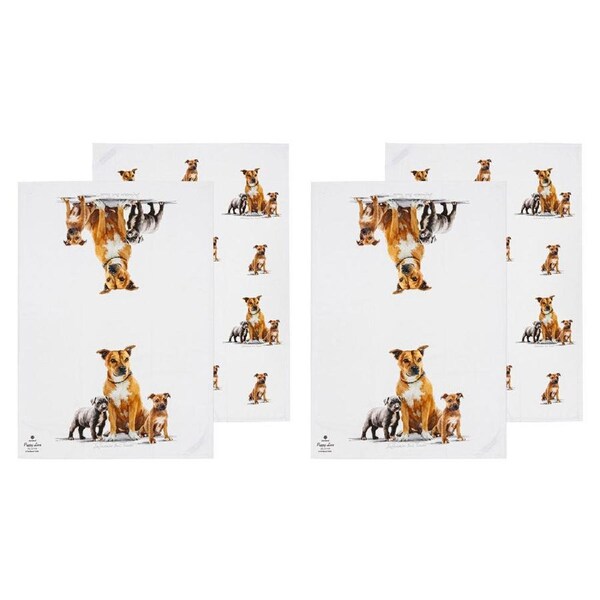 2x 2pc Ashdene Puppy Love Staffy Terrier Kitchen Tea Towel Cloth 50x70cm White