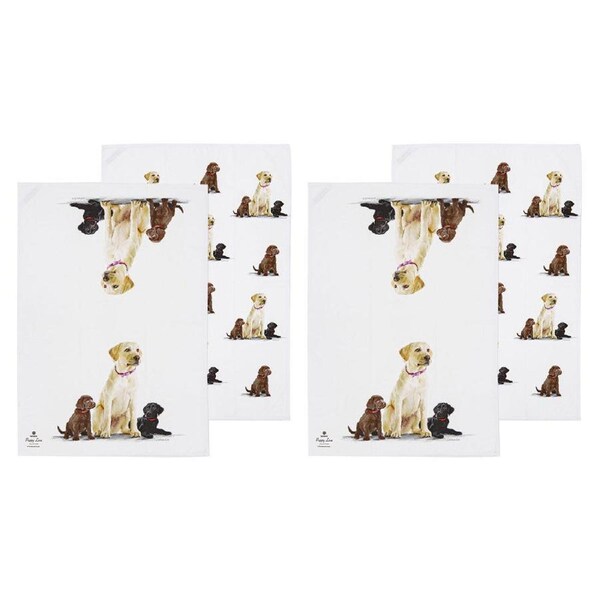 2x 2pc Ashdene Puppy Love Labrador Kitchen Tea Towel Dish Cloth 50x70cm White