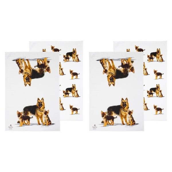 2x 2pc Ashdene Puppy Love German Shepherd Kitchen Tea Towel Cloth 50x70cm White