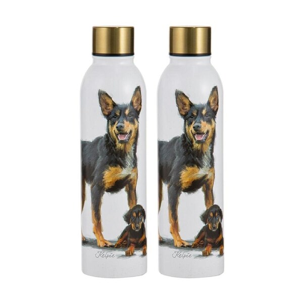 2PK Ashdene Puppy Love Kelpie Drink Bottle 24.5cm Travel Water Container White